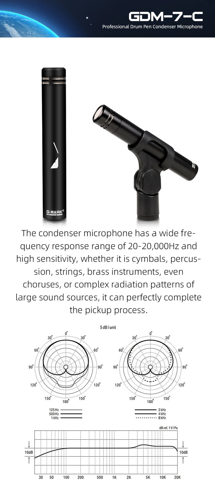 Drum Microphone Kit G-MARK GDM7 Musical Instruments Mic For Band DJ Stage Instrumental Performance Recording Live With Case