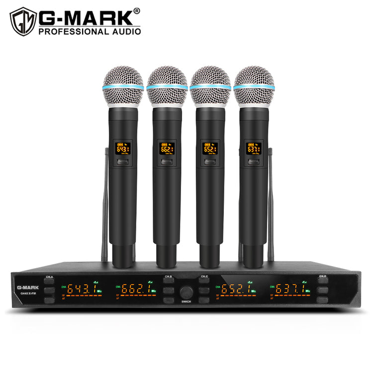 Professional Wireless Microphone G-MARK G440XFM 4 Channels UHF Karaoke System Handheld Mic For Stage Speech Wedding Show Band Home Party Church