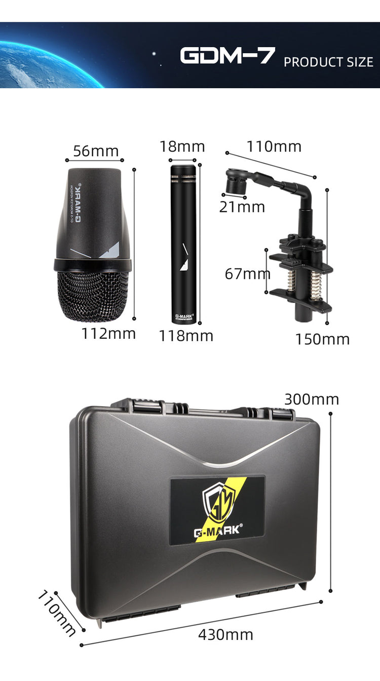 Drum Microphone Kit G-MARK GDM7 Musical Instruments Mic For Band DJ Stage Instrumental Performance Recording Live With Case