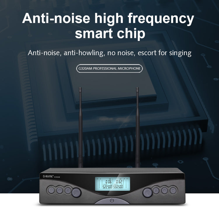 Wireless Microphone G-MARK G320AM Professional UHF 2 Channels Karaoke Mic Handheld Automatic Frequency Adjustable