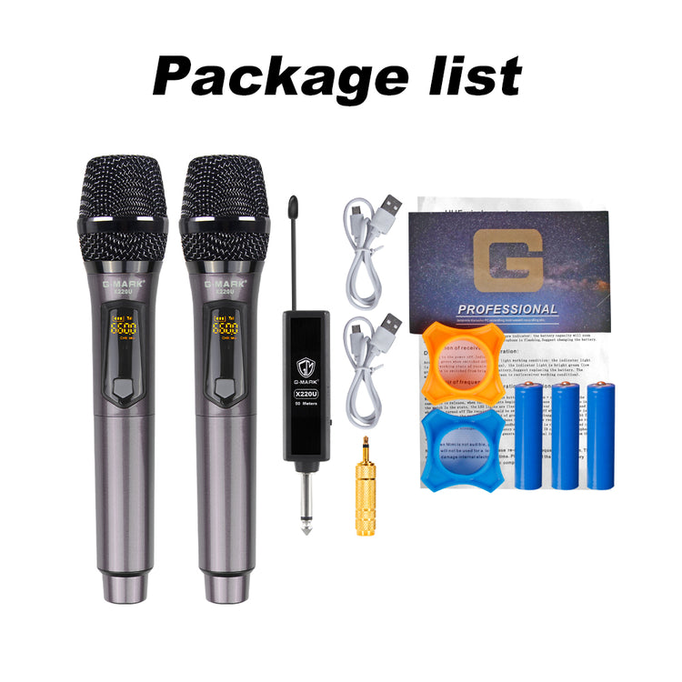 Wireless Microphone G-MARK X220U UHF Recording Karaoke Mic With Rechargeable Lithium Battery Receiver Work 5 Hours For Speaker