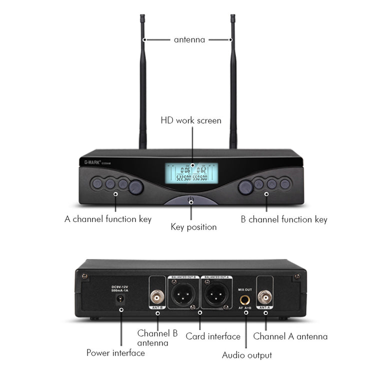 Wireless Microphone G-MARK G320AM Professional UHF 2 Channels Karaoke Mic Handheld Automatic Frequency Adjustable