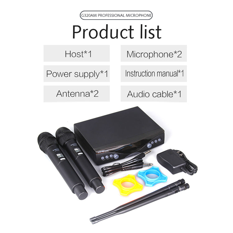 Wireless Microphone G-MARK G320AM Professional UHF 2 Channels Karaoke Mic Handheld Automatic Frequency Adjustable