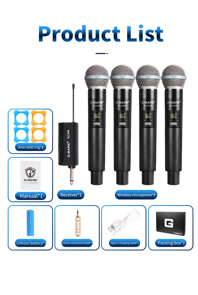 Wireless Microphone G-MARK GLC440 Professional 4 Channels Microphon Karaoke Mic For Home Party Speaker Church Stage Wedding