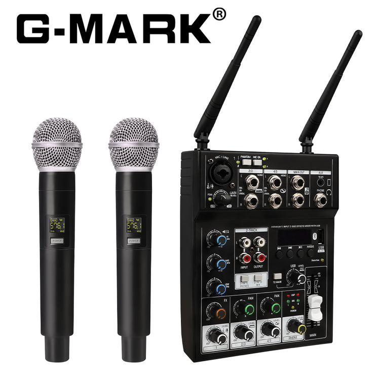 Wireless Microphone With Audio Mixer G-MARK Studio 4 Bluetooth DJ Console For Karaoke TV Computer Live Party Show