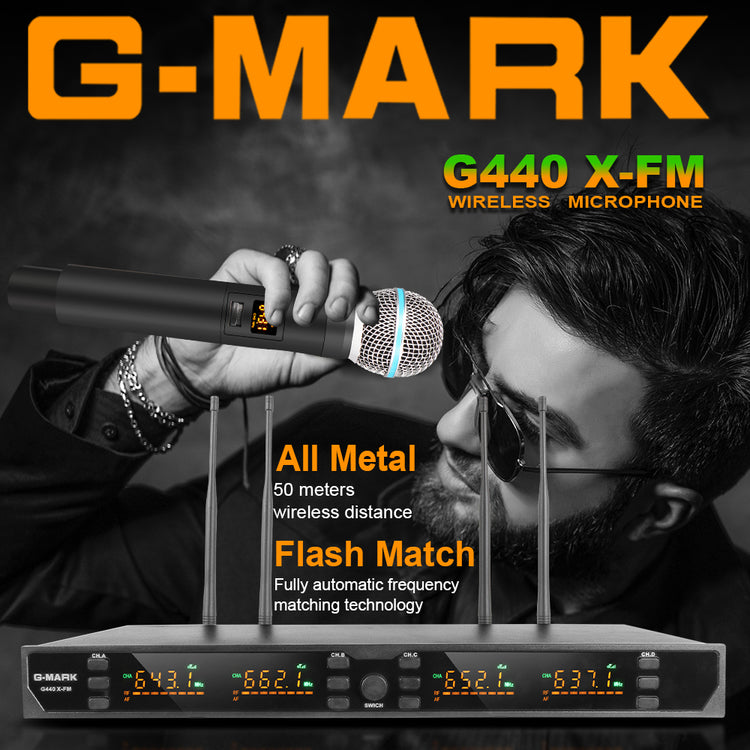 Professional Wireless Microphone G-MARK G440XFM 4 Channels UHF Karaoke System Handheld Mic For Stage Speech Wedding Show Band Home Party Church