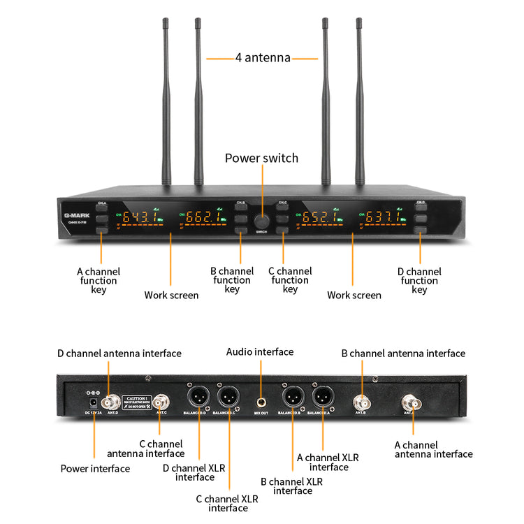 Professional Wireless Microphone G-MARK G440XFM 4 Channels UHF Karaoke System Handheld Mic For Stage Speech Wedding Show Band Home Party Church
