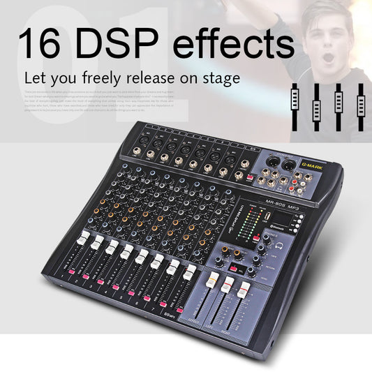 Audio Interface Mixer G-MARK MR80S USB Bluetooth Mixing Console 8 Channel 48V Phantom Power Sound Board Music Reverb For PC Stage Studio DJ Sound Controller Analog Mixer