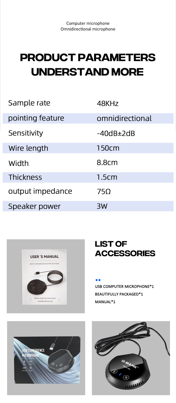 USB Speakers G-MARK Micro Go Bluetooth Conference Speakerphone with Microphone Compatible with Leading Platforms, Home Office for Computer Plug and Plays