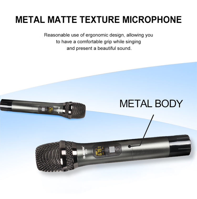 Wireless Microphone G-MARK X720 UHF Karaoke Mic Metal Body With Rechargeable Lithium Battery Receiver For Karaoke Meeting Stage DJ Speaker Wedding School