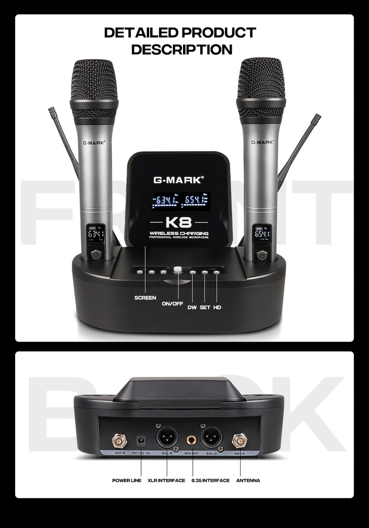 Wireless Microphone G-MARK K8 UHF Karaoke Mic With Lithium Battery For Stage Party Show Church School Meeting