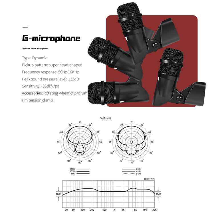 Drum Microphone Kit G-MARK G7 Musical Instruments Mic For Band DJ Stage Instrumental Performance Recording Live With Case