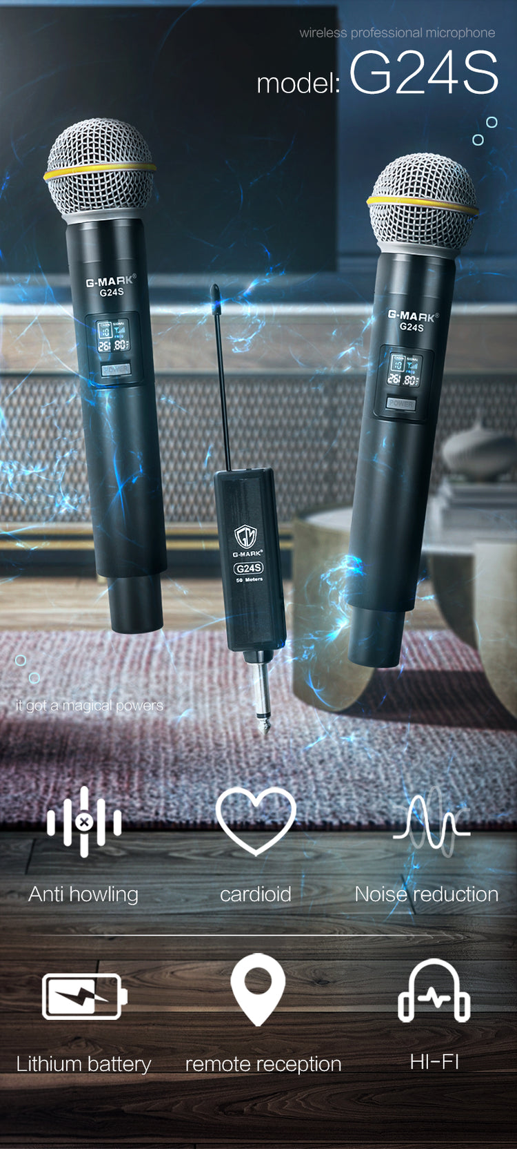 Microphone Wireless G-MARK G24S Dynamic SM58 Mic Fixed Frequency Handheld Mic For Stage Speech Wedding Show Band Home Party Church