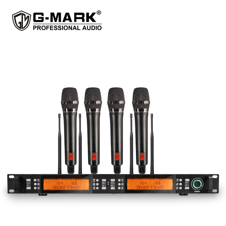 Wireless Microphone System G-MARK GT400 UHF 4 Channels Karaoke Mic Handheld Frequency Adjustable Metal Body For Party Speaker Show Stage Wedding