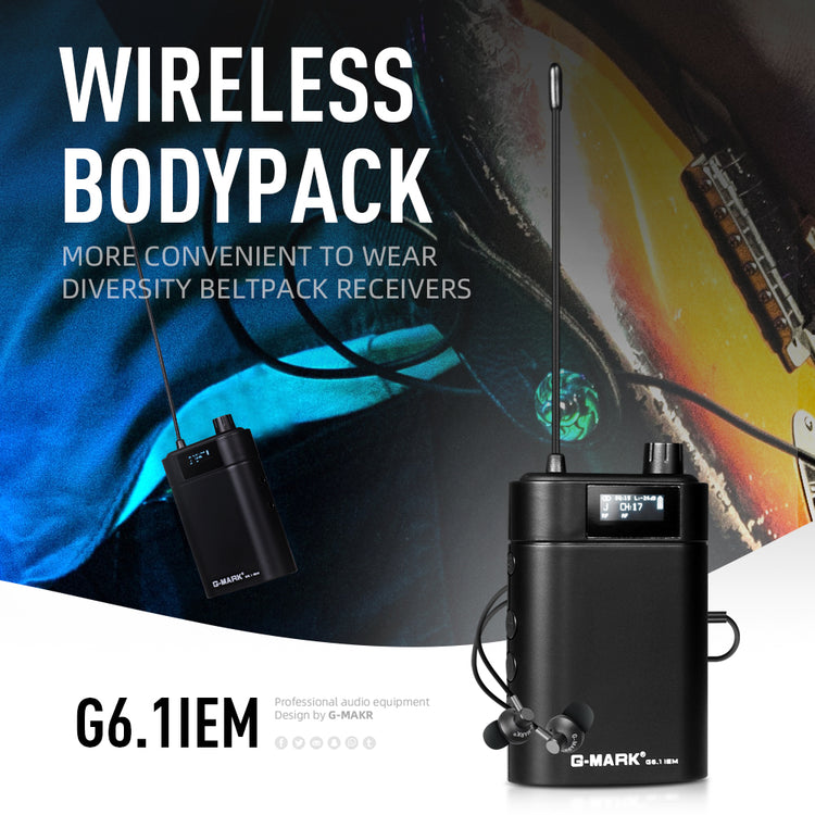 In Ear Monitor G-MARK G6.1IEM UHF Stereo wireless Monitoring System For Stage Singer Guitar Studio Band Performance