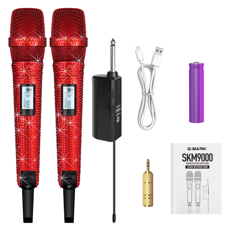 G-MARK Diamond Microphone SKM9000 Luxury sparkling Wireless Microphone Professional UHF Frequency Adjustable Studio Sound Metal Handheld Mic For Party Show Teaching Wedding