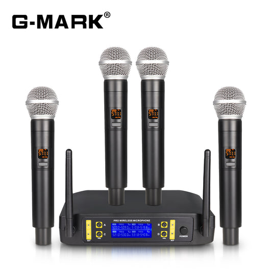 Wireless Microphone G-MARK GLC640 Professional 4 Channels Karaoke Mic Adjustable Frequency For Home Party Speaker Show Stage