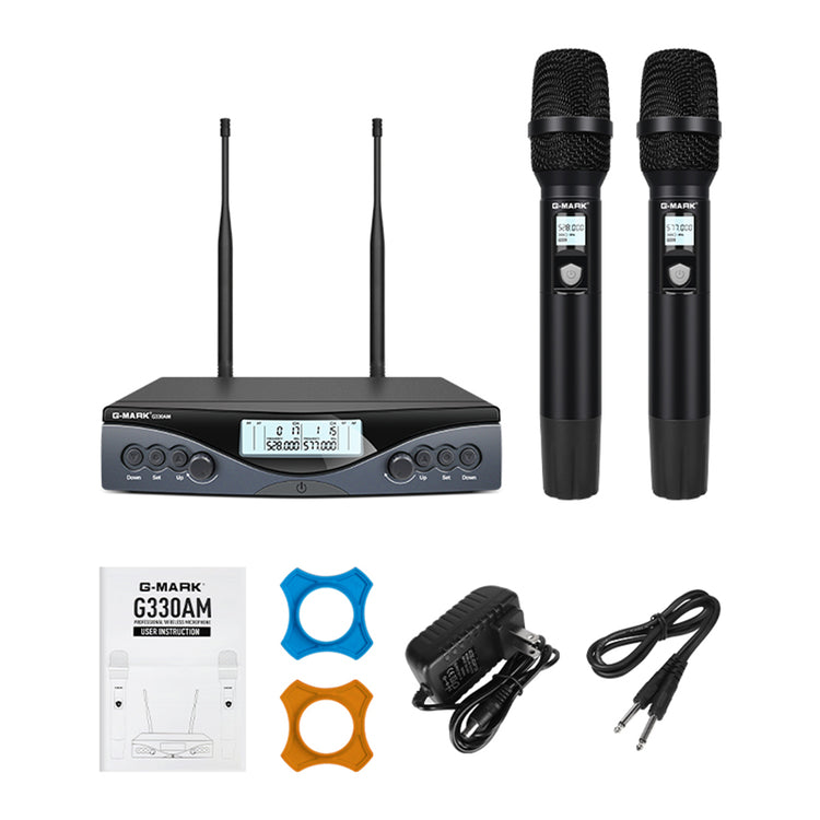 Wireless Microphone G-MARK G330AM Professional UHF 2 Channels Karaoke Mic Handheld Automatic Frequency Adjustable