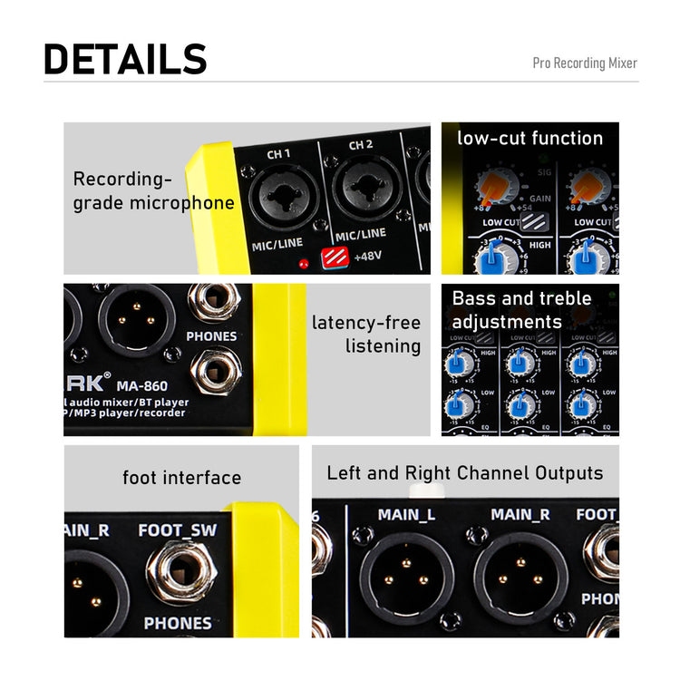 Audio Mixer Bluetooth G-MARK Professional Mixer Usb Interface Sound Board Console System 16 Channel Digital MP3 Computer Input 48V Phantom Power Stereo DJ 24-Bit SPX Effects Mixing Console