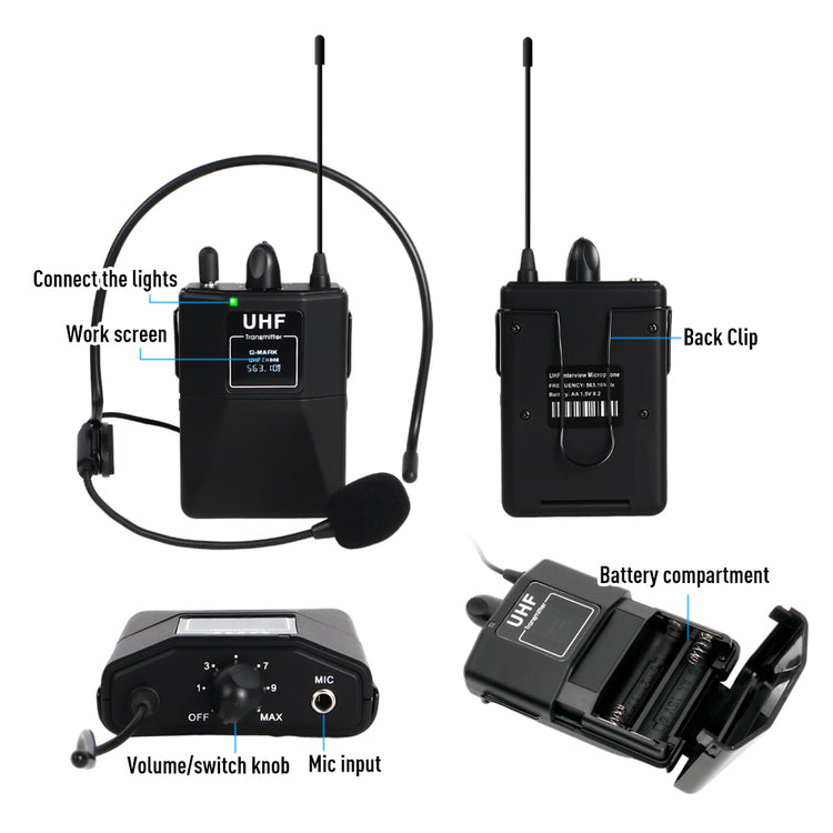 Wireless Headset Microphone G-MARK GX100 Professional UHF Clip Bodypack Mic Work 50M For Party Show Stage Wedding Church
