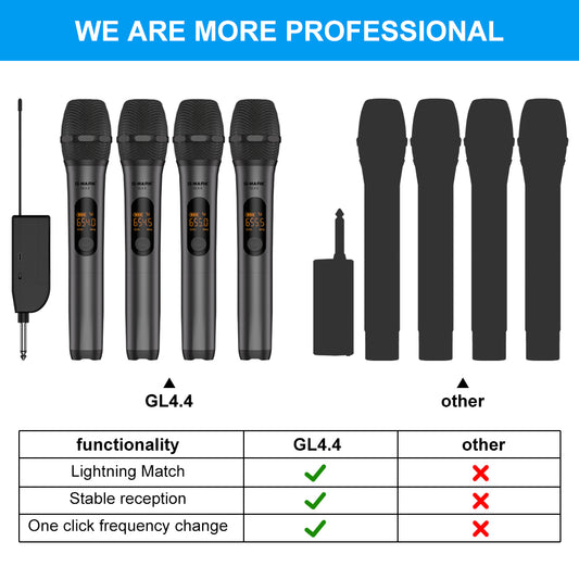 4 Wireless Microphone System G-MARK GL4.4 Professional 4 Channels Microphon Karaoke Mic Fixed Frequency For Home Party Speaker Show Stage Wedding