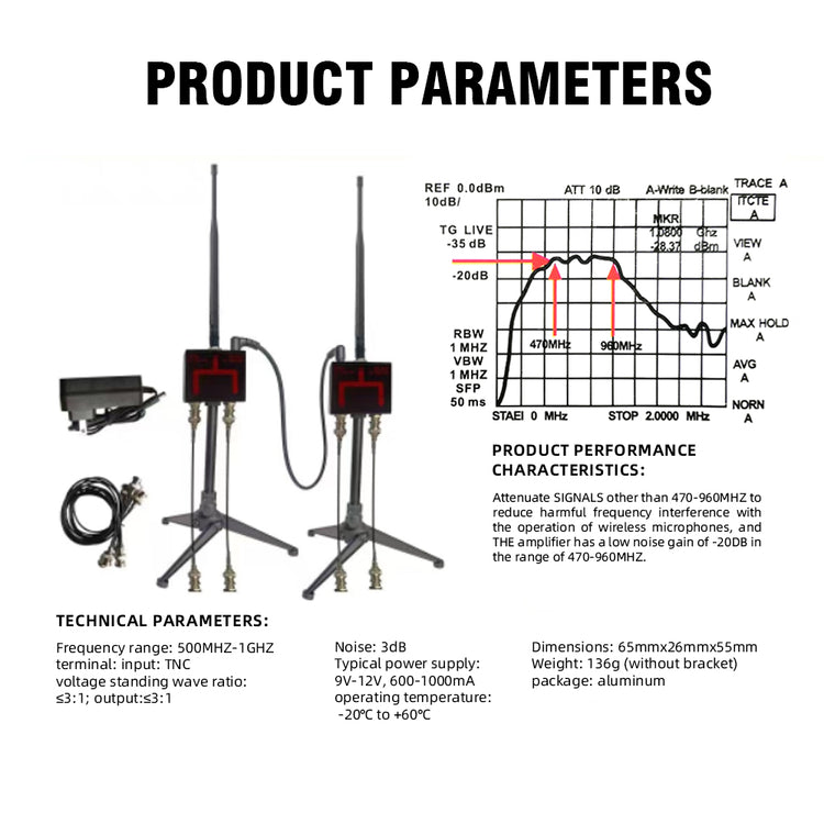 Antenna Amplifier Distributor System UHF 470-960MHz Frequency Antena Booster For Wireless Microphone