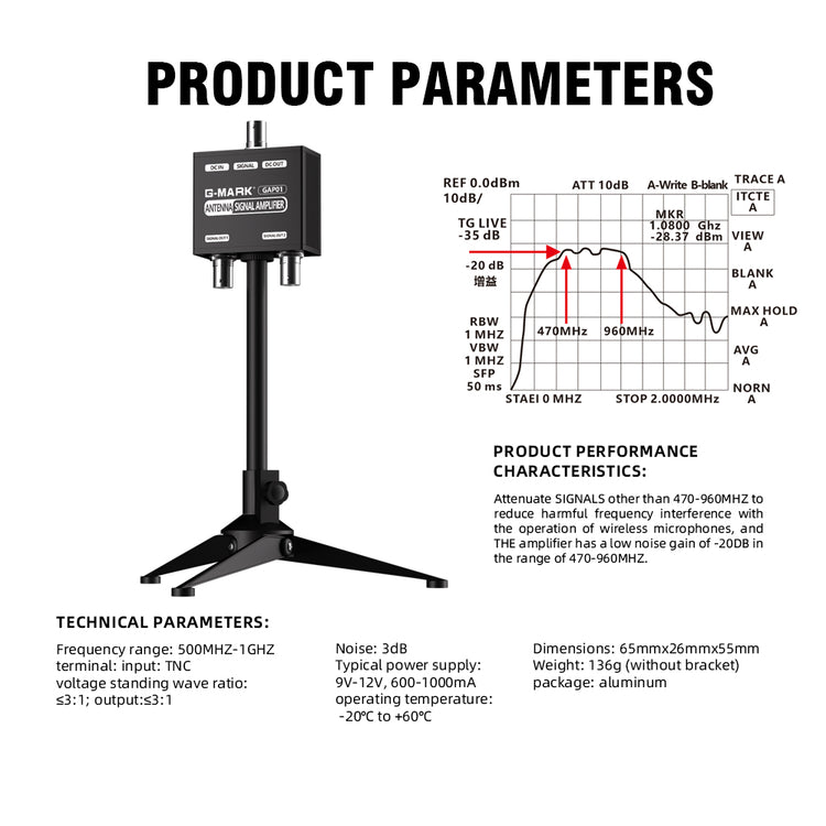 Antenna Amplifier Distributor System UHF 470-960MHz Frequency Antena Booster For Wireless Microphone