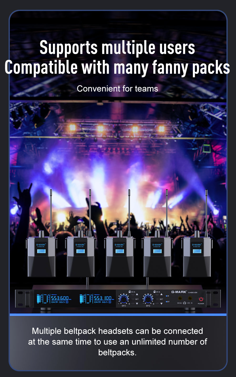 G-MARK In Ear Monitor System G4000 IEM UHF Wireless Stage Return With In Earphone Frequency Seleccionable For Stage Guitar Studio Band Performance DJ Metal Body, , large