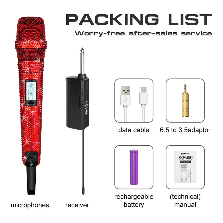 Diamond Microphone G-MARK SKM9000 Luxury sparkling Wireless Microphone Professional UHF Frequency Adjustable Studio Sound Metal Handheld Mic For Party Show Teaching Wedding