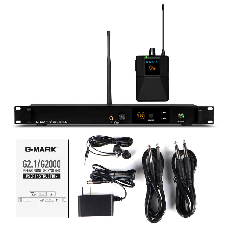 Wireless Stage Return G-MARK G2000IEM UHF In Ear Monitor Frequency Selectable For Guitar Studio Band Performance DJ Party