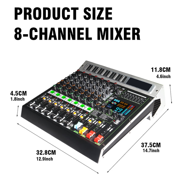GMARK PMX 8/12-PRO Professional 8/12-Channel Audio Mixer, Sound Board 99-Bits DSP DJ Recording Mixer with 48V Phantom Power USB MP3 Bluetooth Sound Mixing Console for Karaoke, Wedding, Party, Studio, Streaming