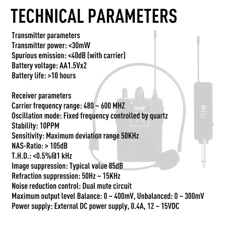 Wireless Headset Microphone G-MARK GX100 Professional UHF Clip Bodypack Mic Work 50M For Party Show Stage Wedding Church