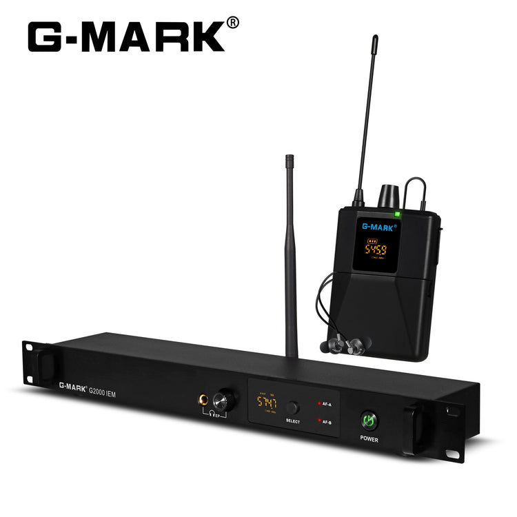 Wireless Stage Return G-MARK G2000IEM UHF In Ear Monitor Frequency Selectable For Guitar Studio Band Performance DJ Party