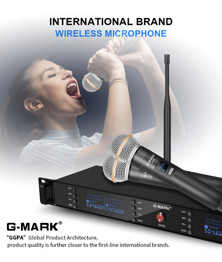 4 Wireless Microphone System G-MARK G44S Professional UHF 4 Channels Microphon Karaoke Mic Handheld Automatic Frequency Adjustable Metal Body For Party Speaker Show Stage Wedding