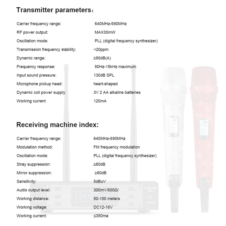 G-MARK Wireless Microphone GM1.1 Professional UHF Frequency Adjustable Metal Handheld Karaoke Mic For Party Show Teaching Wedding