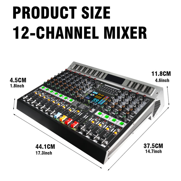 GMARK PMX 8/12-PRO Professional 8/12-Channel Audio Mixer, Sound Board 99-Bits DSP DJ Recording Mixer with 48V Phantom Power USB MP3 Bluetooth Sound Mixing Console for Karaoke, Wedding, Party, Studio, Streaming