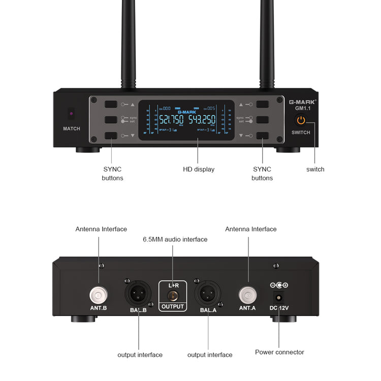 G-MARK Wireless Microphone GM1.1 Professional UHF Frequency Adjustable Metal Handheld Karaoke Mic For Party Show Teaching Wedding