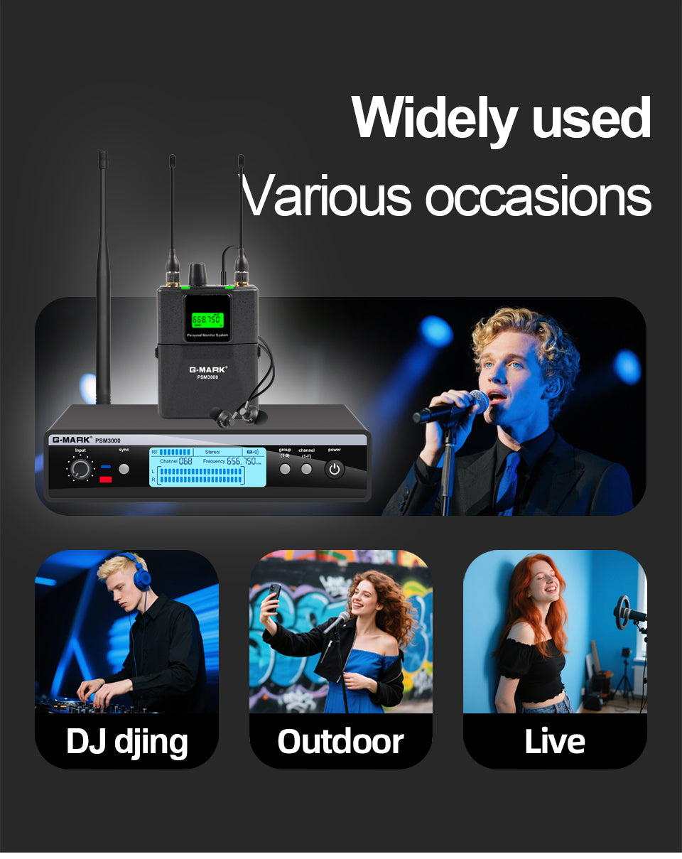 Stereo In-Ear Monitor System G-MARK PSM3000 Wireless Stage Return For