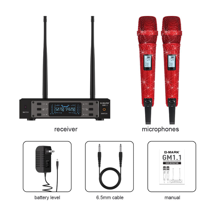 G-MARK Wireless Microphone GM1.1 Professional UHF Frequency Adjustable Metal Handheld Karaoke Mic For Party Show Teaching Wedding