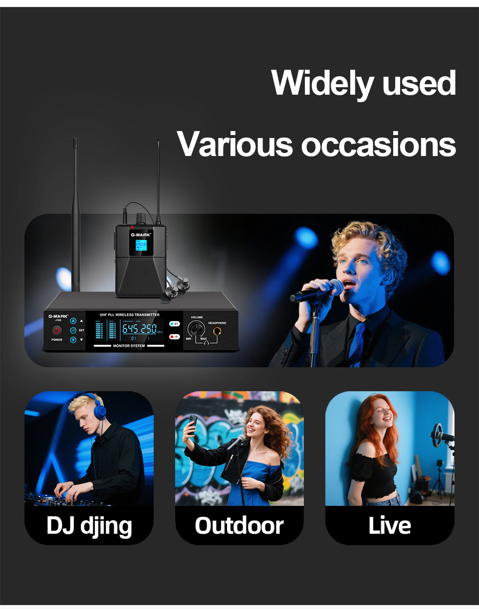 Stereo In-Ear Monitor System G-MARK J100 Wireless Stage Return For Gui