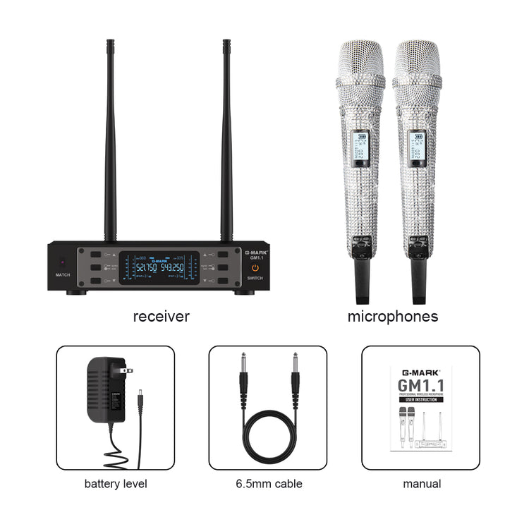 G-MARK Wireless Microphone GM1.1 Professional UHF Frequency Adjustable Metal Handheld Karaoke Mic For Party Show Teaching Wedding