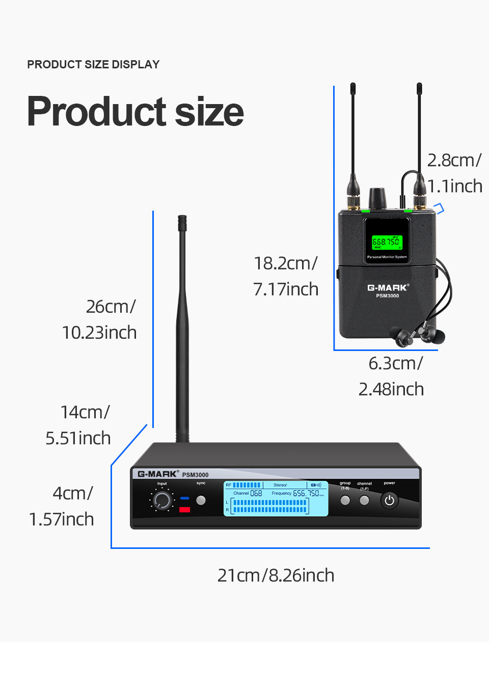 Stereo In-Ear Monitor System G-MARK PSM3000 Wireless Stage Return For