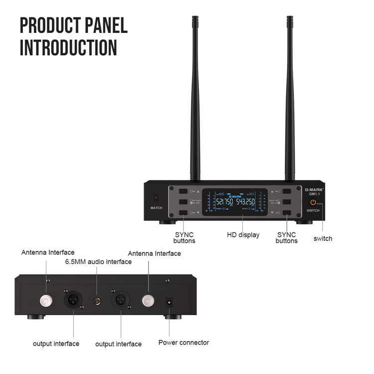 G-MARK Wireless Microphone GM1.1 Professional UHF Frequency Adjustable Metal Handheld Karaoke Mic For Party Show Teaching Wedding（副本）