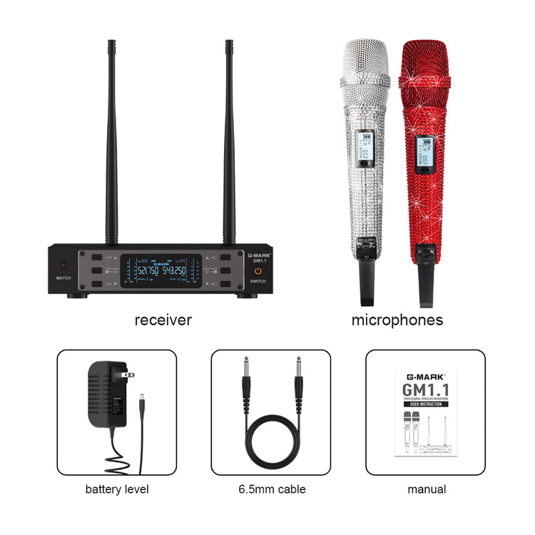 G-MARK Wireless Microphone GM1.1 Professional UHF Frequency Adjustable Metal Handheld Karaoke Mic For Party Show Teaching Wedding