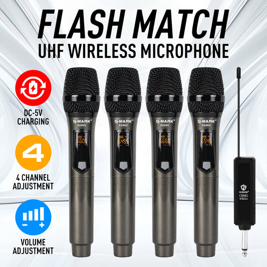 Wireless Microphone G-MARK X240U UHF Recording Karaoke Mic With Rechargeable Lithium Battery Receiver Work 5 Hours For Speaker