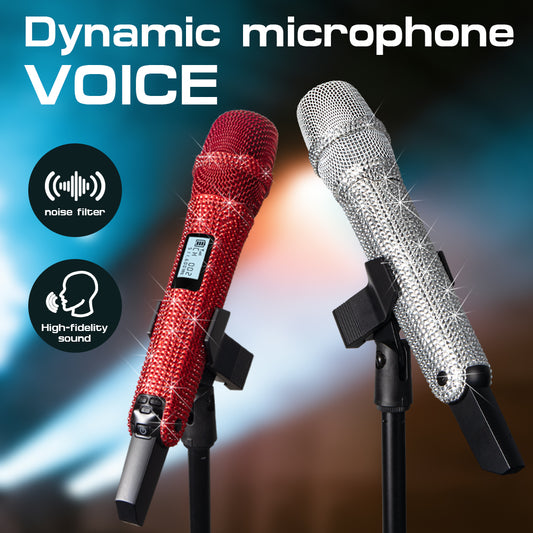 G-MARK Diamond Microphone SKM9000 Luxury sparkling Wireless Microphone Professional UHF Frequency Adjustable Studio Sound Metal Handheld Mic For Party Show Teaching Wedding