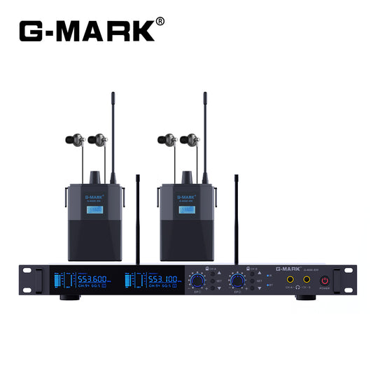 In Ear Monitor System G-MARK G4000 IEM UHF Wireless Stage Return With In Earphone Frequency Selectable For Stage Guitar Studio Band Performance DJ Metal Body