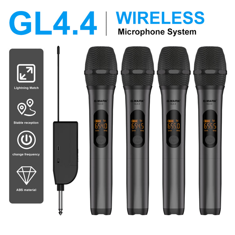 4 Wireless Microphone System G-MARK GL4.4 Professional 4 Channels Microphon Karaoke Mic Fixed Frequency For Home Party Speaker Show Stage Wedding