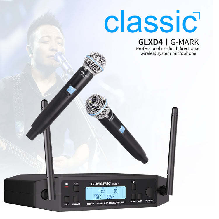 Microphone Wireless G-MARK GLXD4 Professional UHF System Handheld Mic For Stage Speech Wedding Show Band Home Party Church
