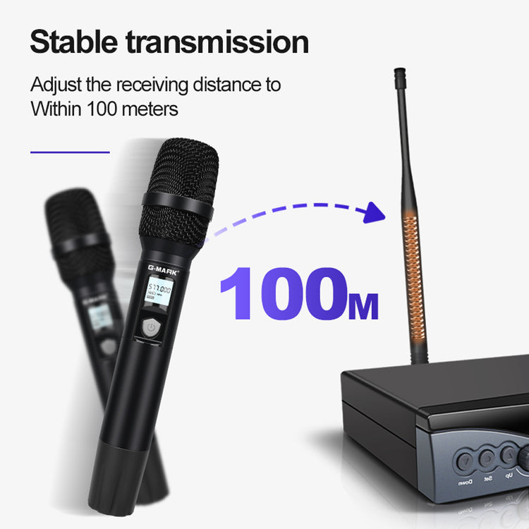 Wireless Microphone G-MARK G330AM Professional UHF 2 Channels Karaoke Mic Handheld Automatic Frequency Adjustable